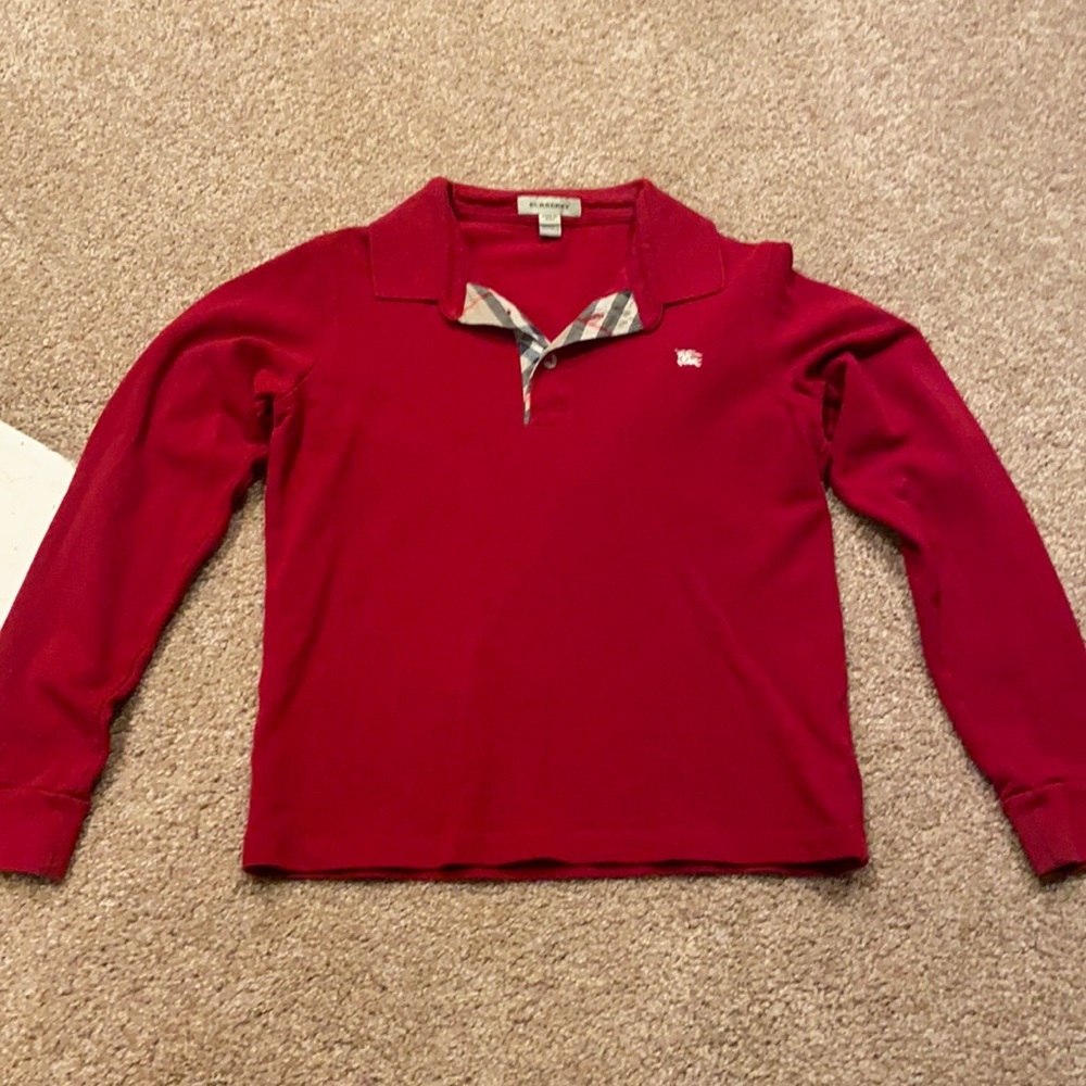 Boys red BURBERRY polo shirt top CHRISTMAS! $150!